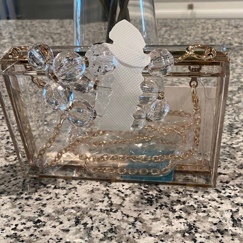Clear Acrylic Box Clutch with Gold Chain